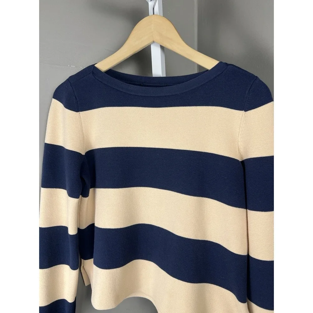 J. Crew S Boatneck Sweater in Rugby Stripe Pullover Long Sleeve Top Shirt Womens
